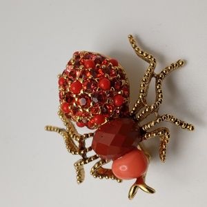 Joan Rivers spider brooch, gold toned with beads and gems